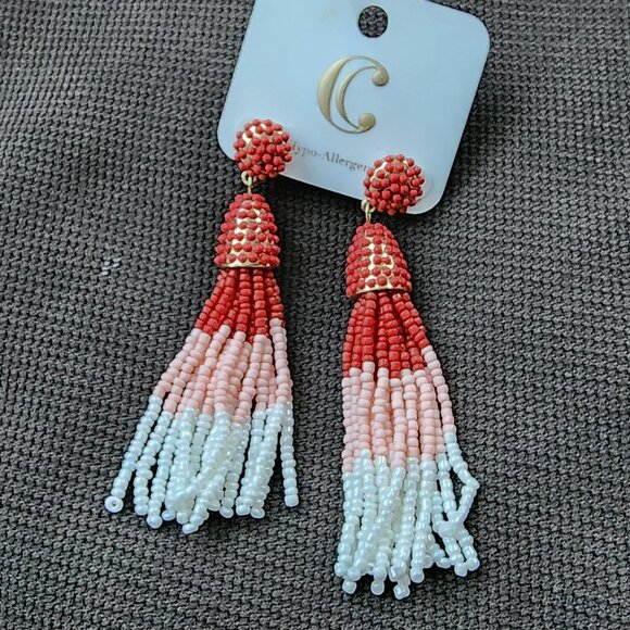 NWT Charming Charlie Orange/Pink/White Beaded Drop Dangle Earrings - Picture 1 of 10